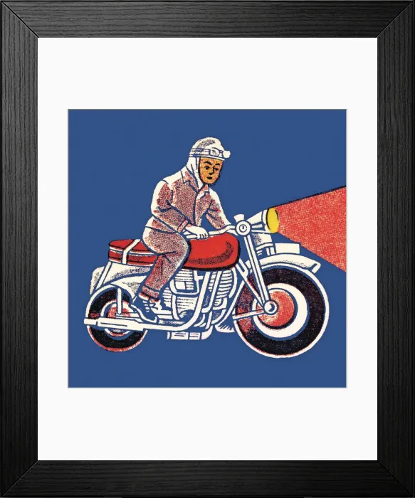 Framed Print : Man Riding Motorcycle Framed Print : Man Riding Motorcycle