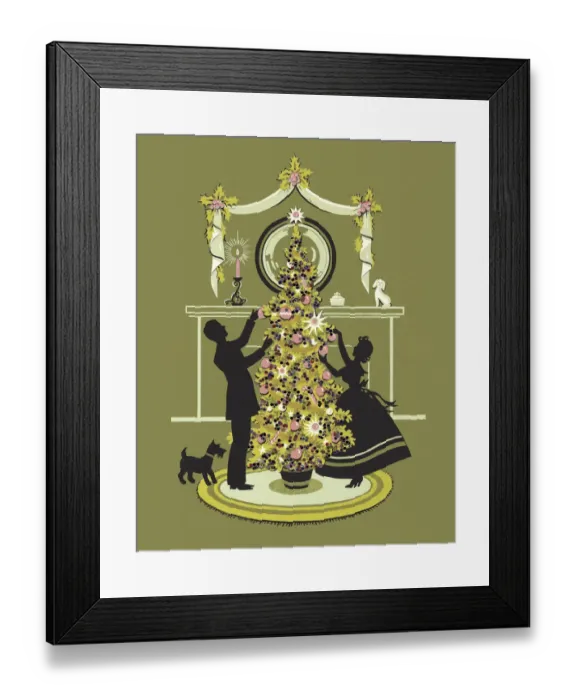 Framed Print : Couple Trimming a Christmas Tree Framed Print : Couple Trimming a Christmas Tree