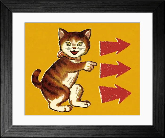 Framed Print : Cat Pointing to Arrows