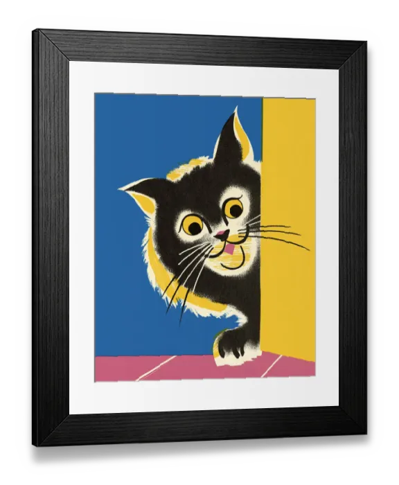 Framed Print : Cat Looking Around a Corner Framed Print : Cat Looking Around a Corner