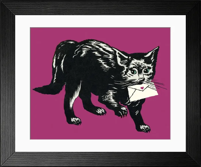 Framed Print : Black Cat Holding an Envelope Framed Print : Black Cat Holding an Envelope