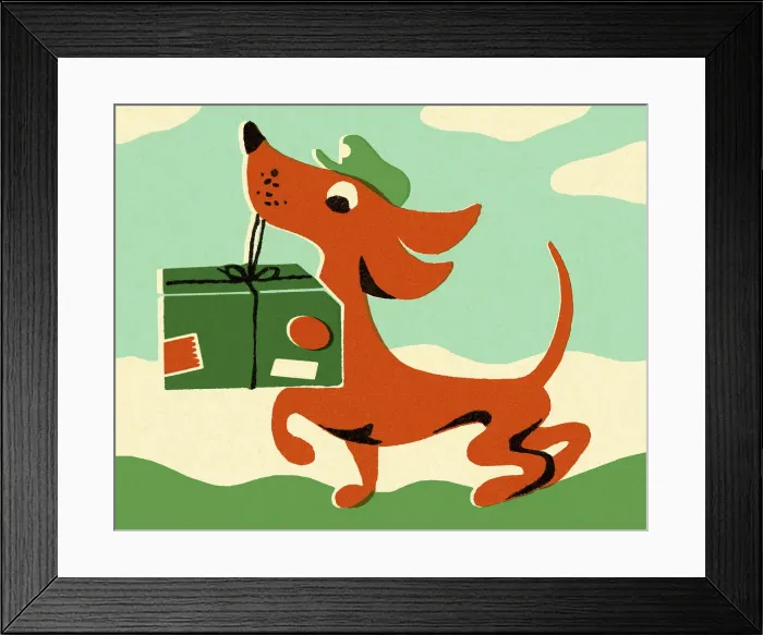 Framed Print : Dog Carrying a Package Framed Print : Dog Carrying a Package