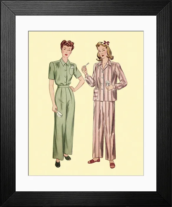 Framed Print : Two Women Wearing Pajamas Framed Print : Two Women Wearing Pajamas