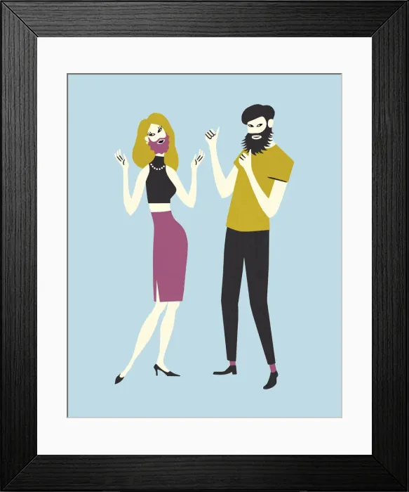 Framed Print : Groovy Couple with Beards Framed Print : Groovy Couple with Beards
