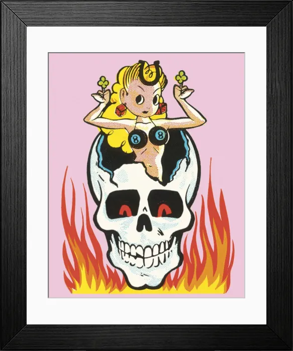 Framed Print : Blond Lady Popping Out of a Skull Framed Print : Blond Lady Popping Out of a Skull