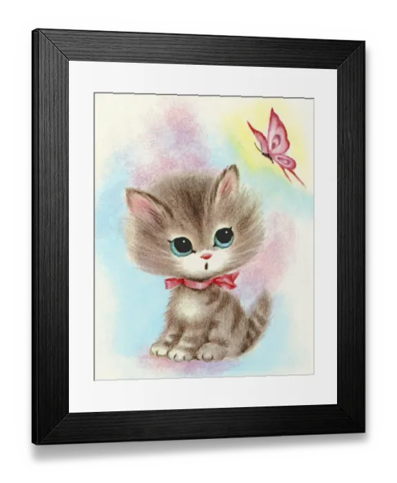 Framed Print : Kitten and a Butterfly