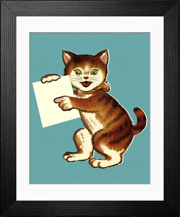 Framed Print : Cat Holding a Piece of Paper Framed Print : Cat Holding a Piece of Paper