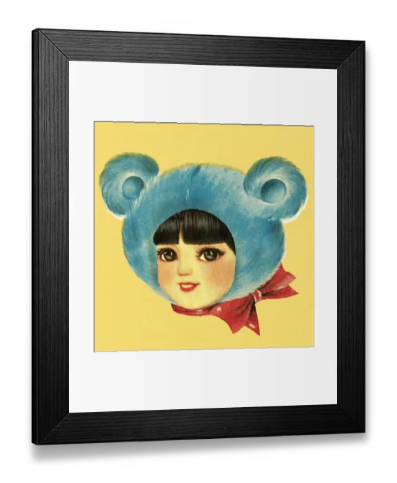 Framed Print : Girl Wearing a Fluffy Hat with Ears Framed Print : Girl Wearing a Fluffy Hat with Ears