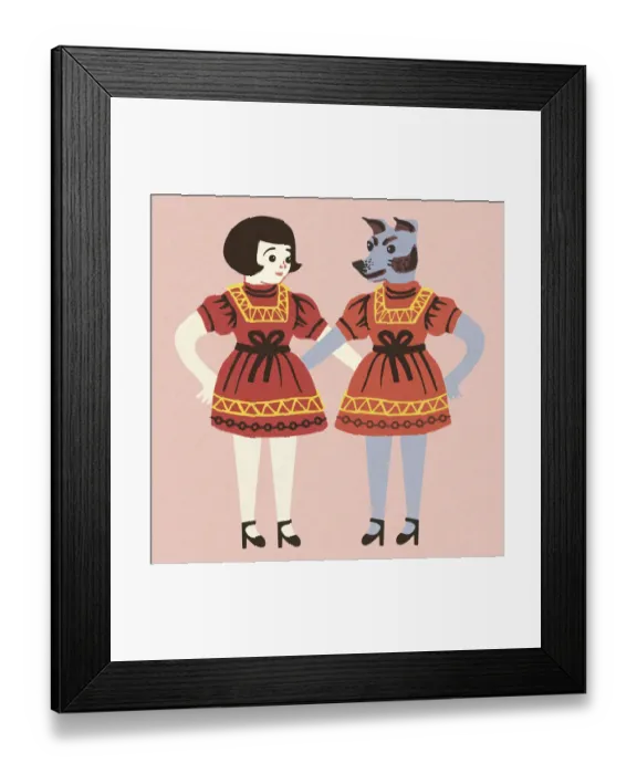 Framed Print : Girl and Dog Wearing the Same Dress Framed Print : Girl and Dog Wearing the Same Dress