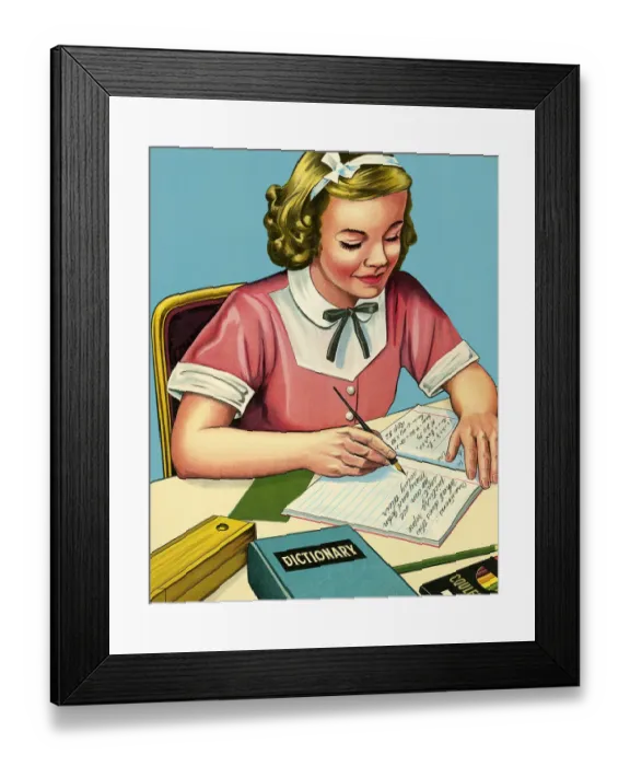 Framed Print : Schoolgirl Doing Homework Framed Print : Schoolgirl Doing Homework