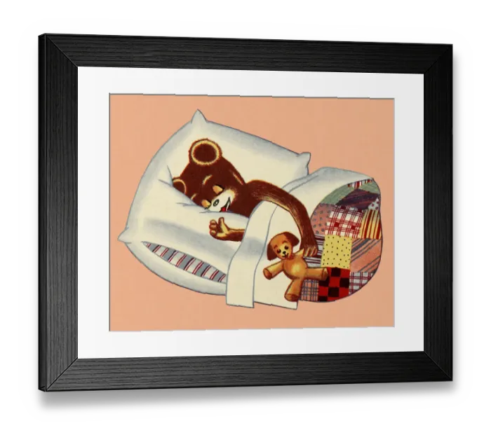 Framed Print : Bear Sleeping in Bed Framed Print : Bear Sleeping in Bed