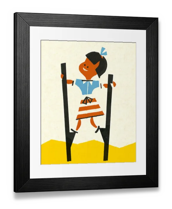 Framed Print : Girl Walking with Stilts Framed Print : Girl Walking with Stilts