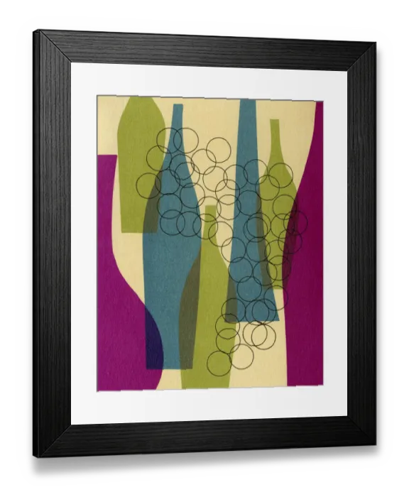 Framed Print : Abstract Bottles and Grapes Framed Print : Abstract Bottles and Grapes