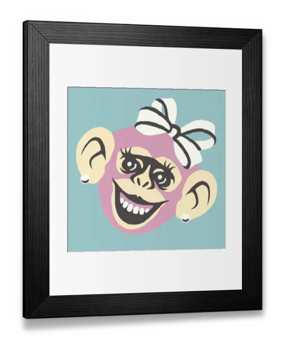 Framed Print : Smiling Monkey with Bow and Earrings Framed Print : Smiling Monkey with Bow and Earrings