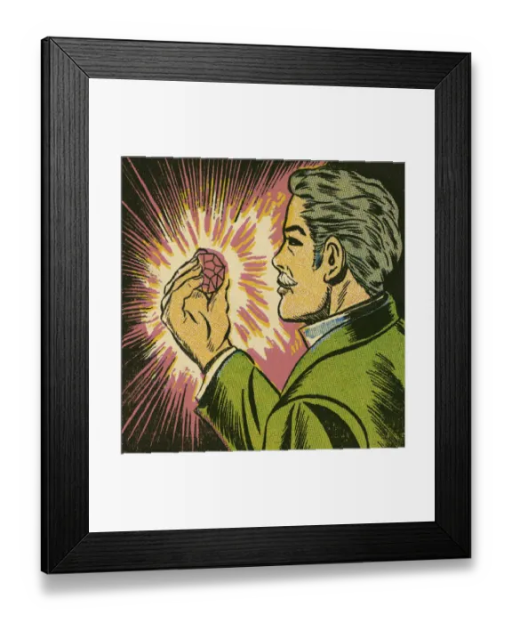 Framed Print : Man Looking at Huge Bright Gem Framed Print : Man Looking at Huge Bright Gem
