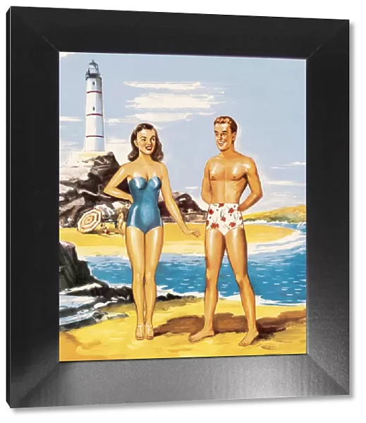 Couple on the Beach by a Lighthouse