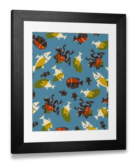Framed Print : Fish and Frogs in a Pond Framed Print : Fish and Frogs in a Pond