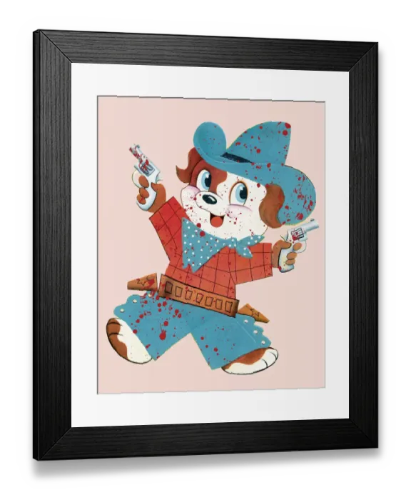 Framed Print : Puppy Dressed as a Cowboy Splattered With Blood
