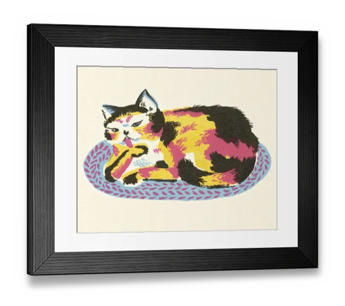 Framed Print : Cat Lying on a Rug Framed Print : Cat Lying on a Rug