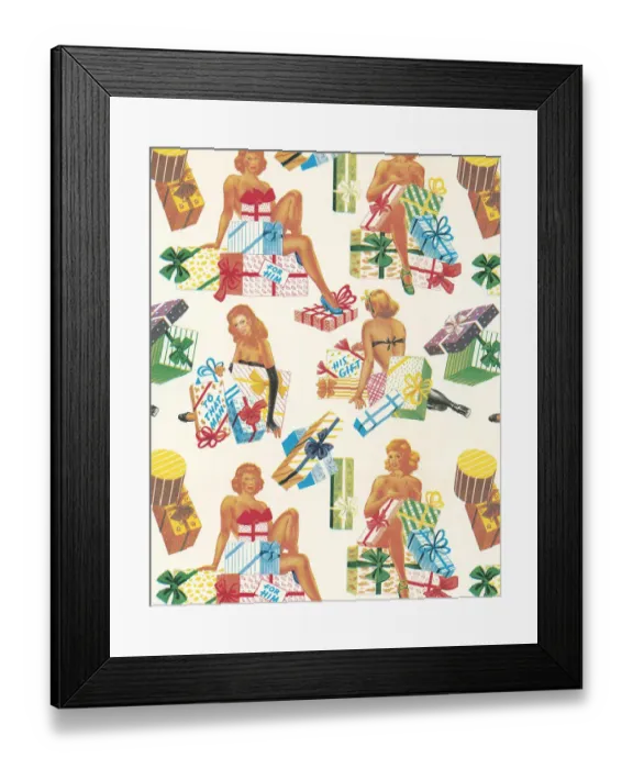 Framed Print : Pattern of Women and Wrapped Presents Framed Print : Pattern of Women and Wrapped Presents