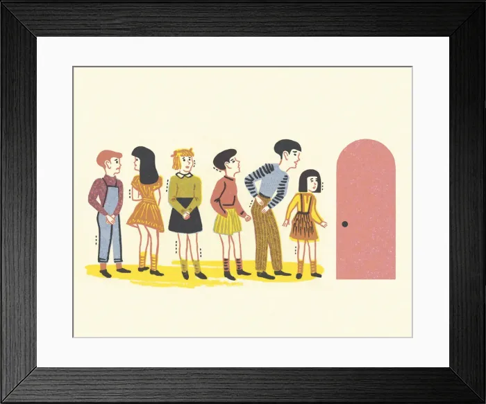 Framed Print : Waiting Line at a Door