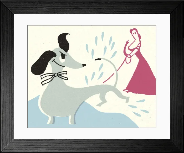 Framed Print : Angry Dog Splashing Water on Woman Framed Print : Angry Dog Splashing Water on Woman