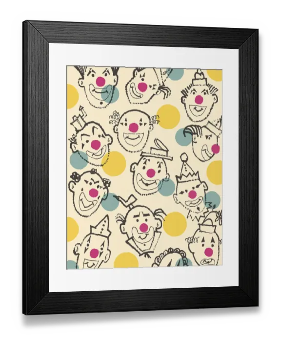 Framed Print : Clown Faces Pattern Framed Print : Clown Faces Pattern