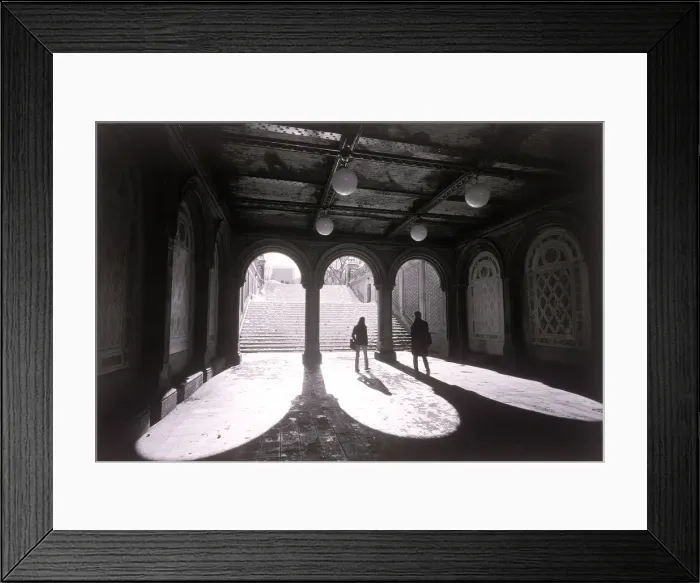 Framed Print : People walking underneath terrace in Central Park Framed Print : People walking underneath terrace in Central Park