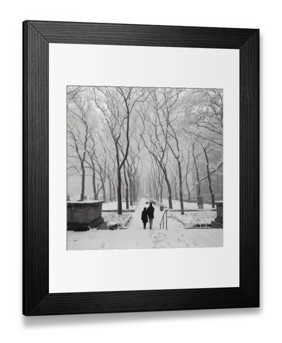 Framed Print : Couple walking in snow-covered park, New York City Framed Print : Couple walking in snow-covered park, New York City