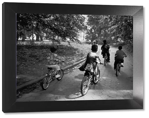Children riding bicycles on path