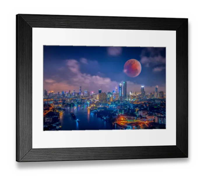Framed Print : Bloody moon, Bangkok night view with skyscrape Framed Print : Bloody moon, Bangkok night view with skyscrape