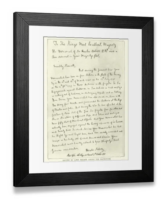 Framed Print : Letter by Horatio Nelson, British Navy hero, asking for promotion, 1797 Framed Print : Letter by Horatio Nelson, British Navy hero, asking for promotion, 1797
