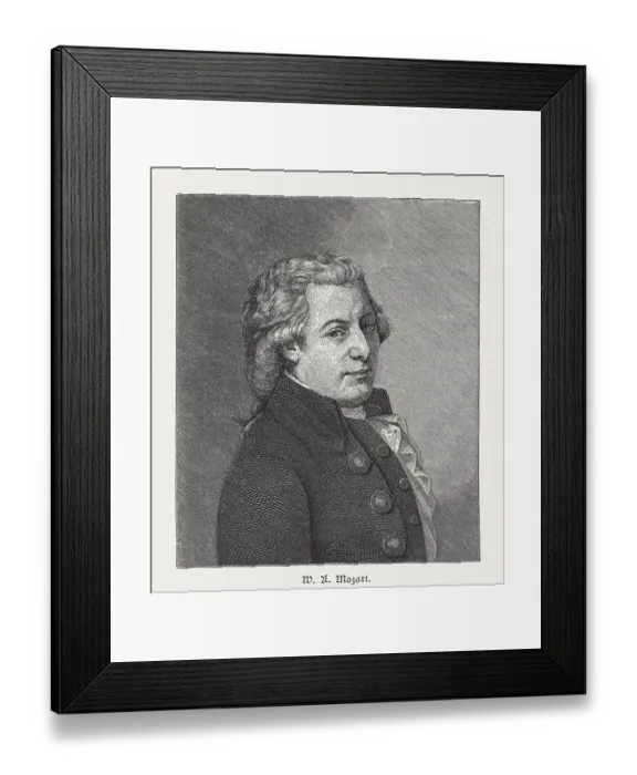 Framed Print : Wolfgang Amadeus Mozart, Austrian composer (1756-1791), wood engraving, published 1885 Framed Print : Wolfgang Amadeus Mozart, Austrian composer (1756-1791), wood engraving, published 1885