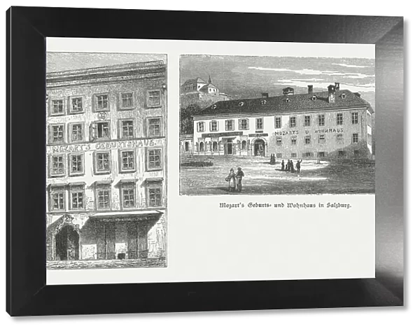 Birthplace and residence of Mozart, Salzburg, Austria, woodcuts, published 1885