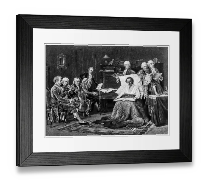 Framed Print : Antique illustration of important people of the past: Mozart singing his requiem