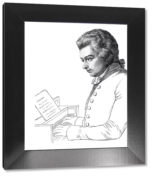 Wolfgang Amadeus Mozart portrait playing piano