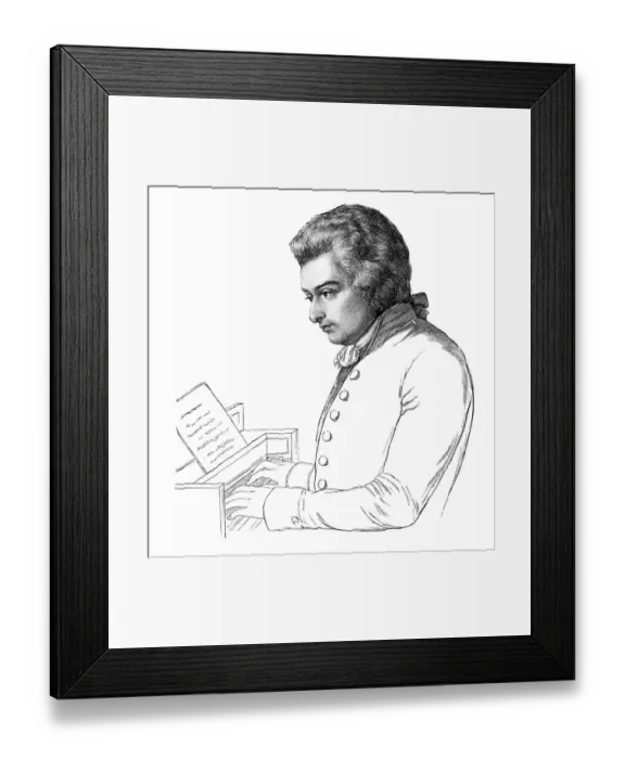 Framed Print : Wolfgang Amadeus Mozart portrait playing piano Framed Print : Wolfgang Amadeus Mozart portrait playing piano