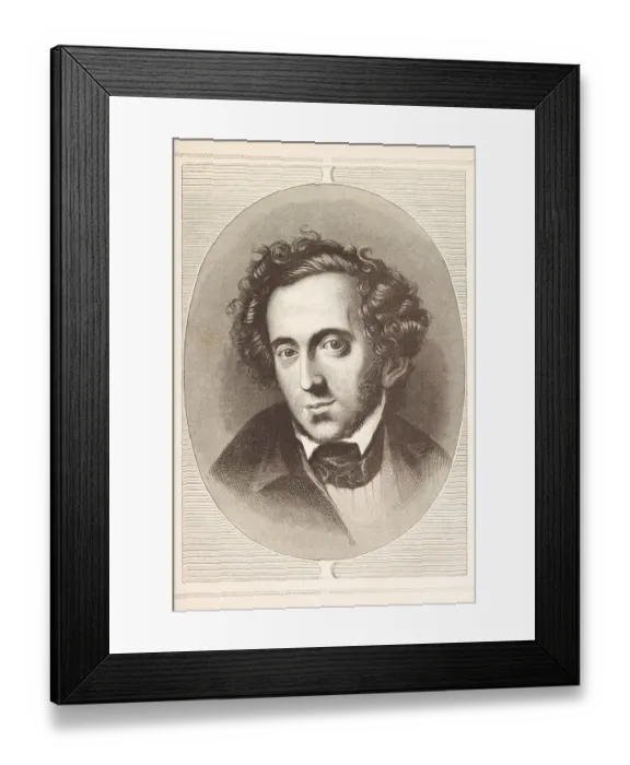 Framed Print : Engraving of composer Felix Mendelssohn Bartholdy from 1870 Framed Print : Engraving of composer Felix Mendelssohn Bartholdy from 1870