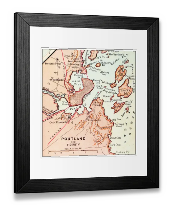 Framed Print : Antique map: Portland Framed Print : Antique map: Portland