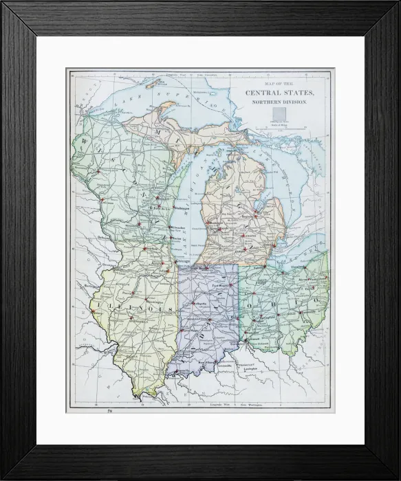 Framed Print : Antique map: USA - Central States Framed Print : Antique map: USA - Central States