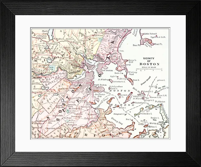 Framed Print : Antique map: Boston