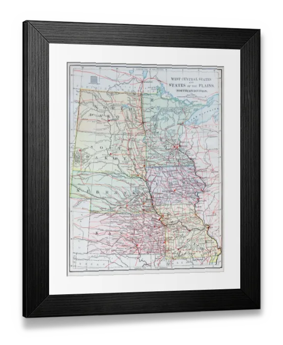 Framed Print : Antique map: USA - West Central States