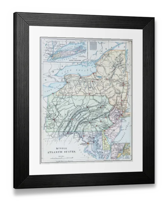 Framed Print : Antique map: USA - Middle Atlantic States Framed Print : Antique map: USA - Middle Atlantic States