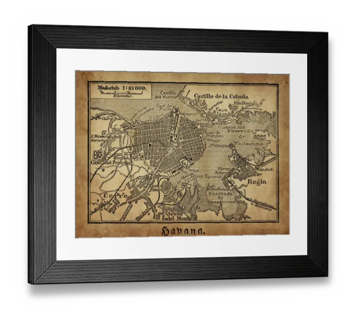 Framed Print : Havana map from 1888 Framed Print : Havana map from 1888