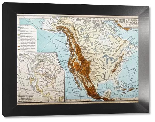 River and mountains map of North America