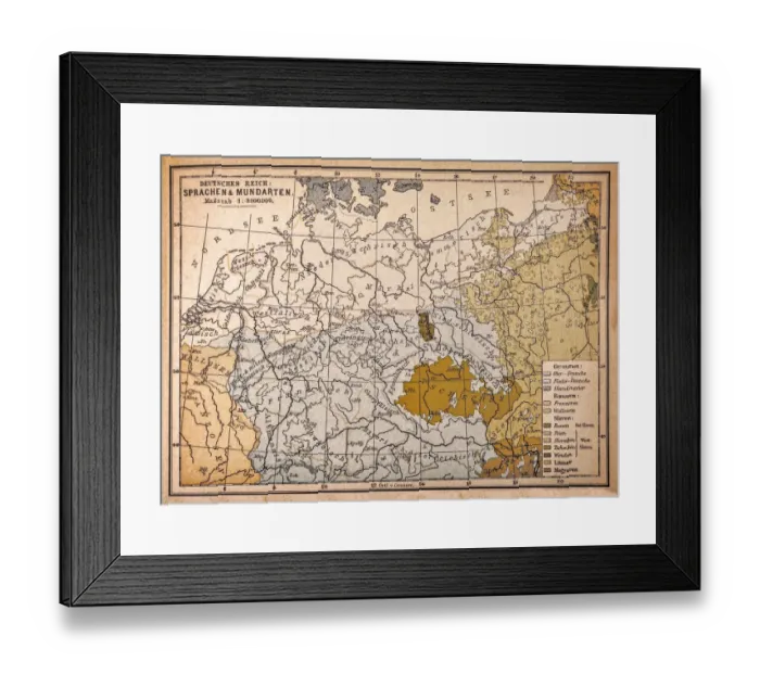 Framed Print : German Empire: Languages and dialects map