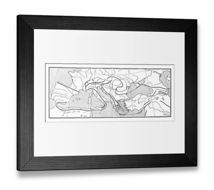 Framed Print : Distribution of the chain mountains of Europe and the adjacent areas Framed Print : Distribution of the chain mountains of Europe and the adjacent areas