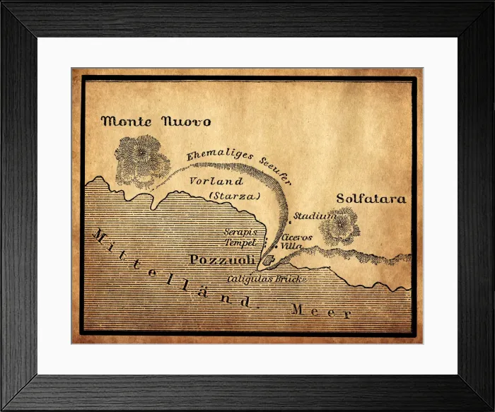 Framed Print : Bay of Baiae, Italy, old map from 1888 Framed Print : Bay of Baiae, Italy, old map from 1888