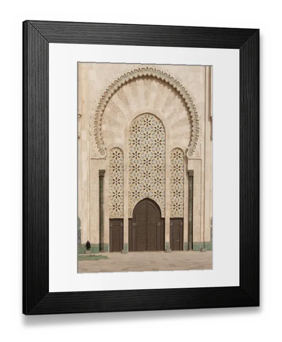 Framed Print : Casablanca, Morocco: Ornate exterior brass door of Hassan II Mosque in Casablanca