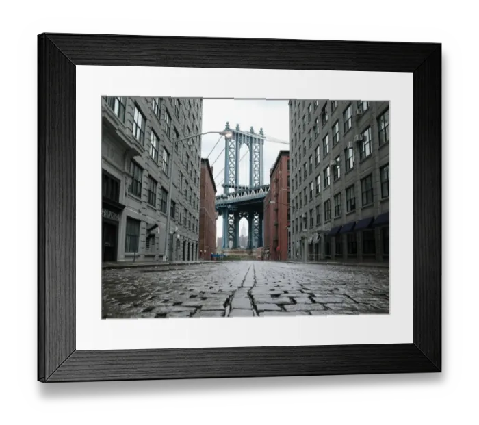Framed Print : Empty street and Brooklyn bridge Framed Print : Empty street and Brooklyn bridge